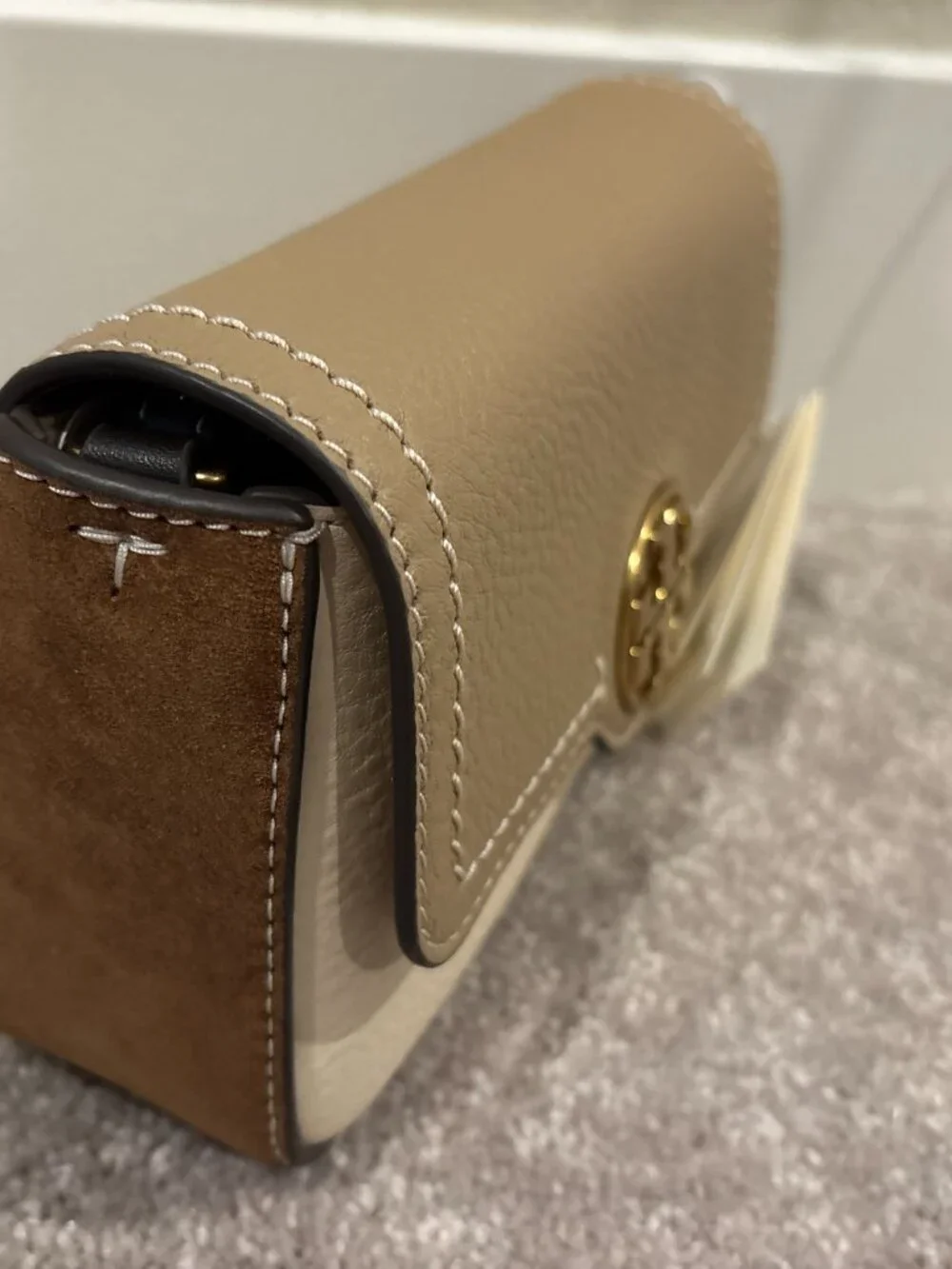 NEW Tory Burch Felix Mini Shoulder Flap Bag Taupe Brown White Black Gold
